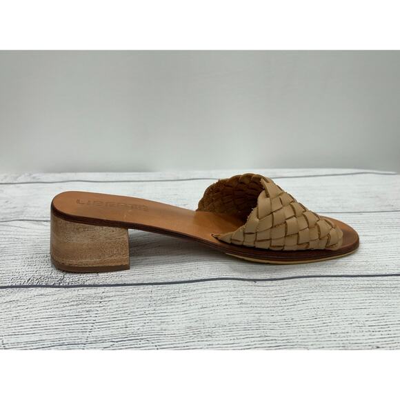 Liberté Santorini Womens Brown Woven Leather Mules Wooden Heel Sandals Size 9 - Picture 2 of 10